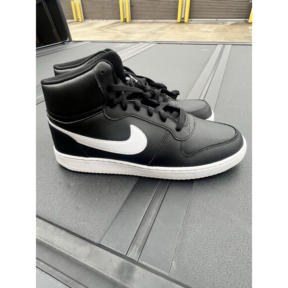 Nike Men Ebernon Mid Black White Leather Athletic Basketball Shoe Sneakers Sz 11